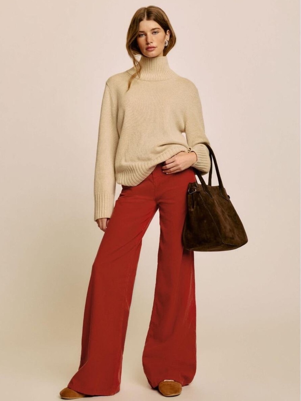 Reformation Eden Wide-Leg Corduroy Pants in Sundried Tomato Red Size 25